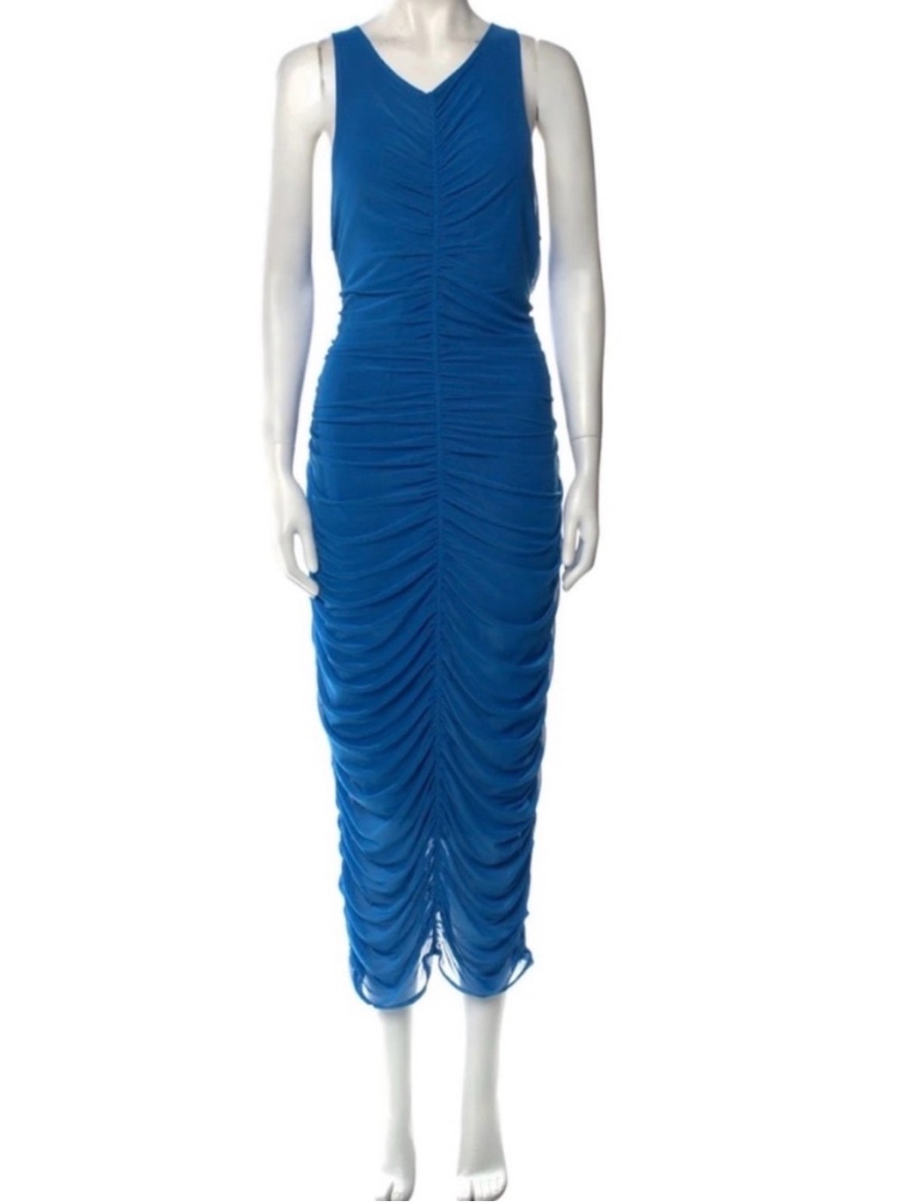 House of Harlow 1960 Royal Blue Ruched Sleeveless Midi Dress